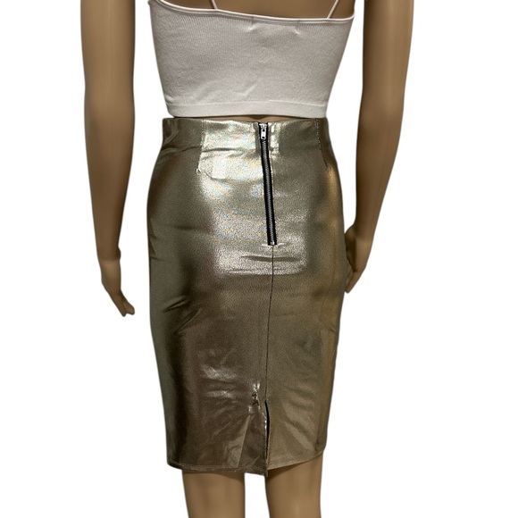 Gold Metallic Pencil Skirt - Picture 3 of 4